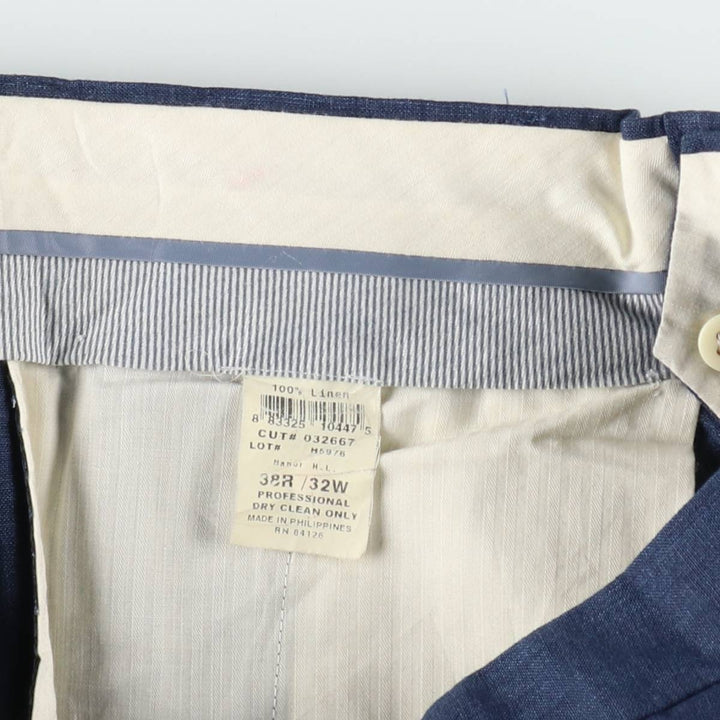 Two-pleat linen trousers, men's size W32 (approx.) linen navy blue type Vintage Second Hand
