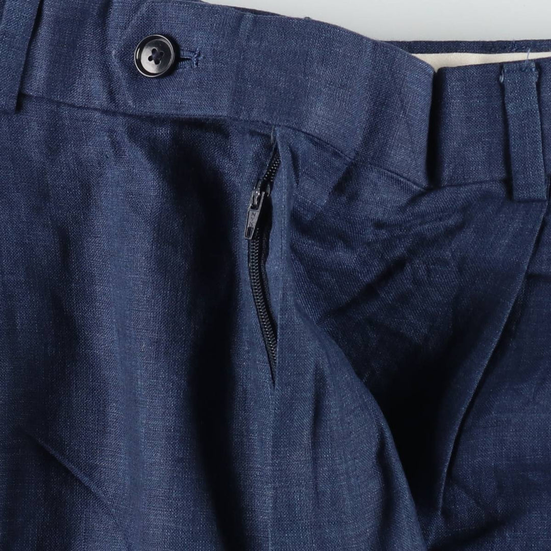 Two-pleat linen trousers, men's size W32 (approx.) linen navy blue type Vintage Second Hand