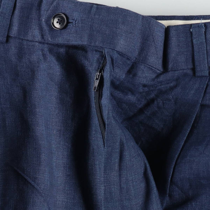 Two-pleat linen trousers, men's size W32 (approx.) linen navy blue type Vintage Second Hand