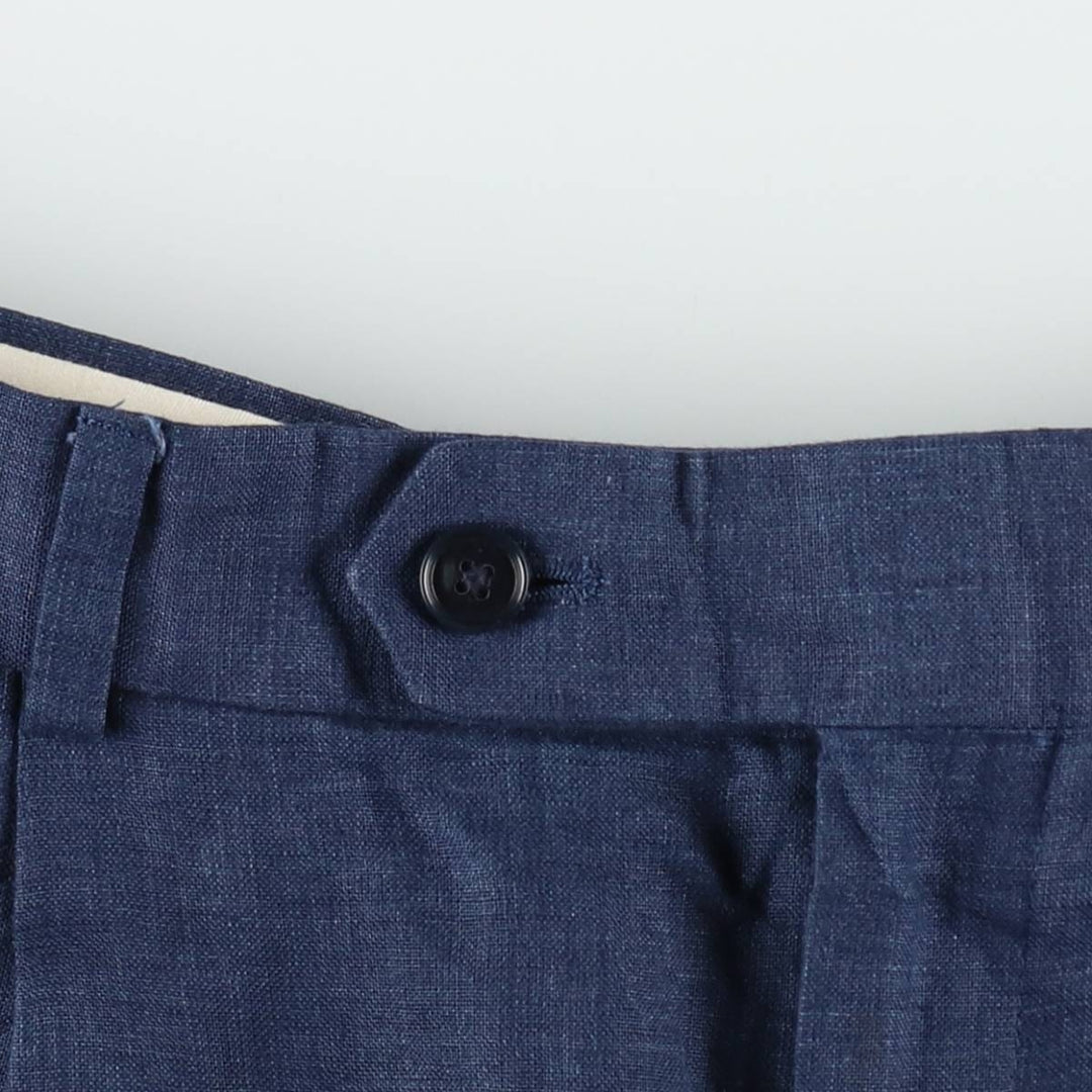 Two-pleat linen trousers, men's size W32 (approx.) linen navy blue type Vintage Second Hand