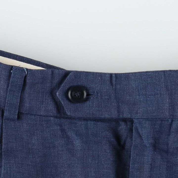 Two-pleat linen trousers, men's size W32 (approx.) linen navy blue type Vintage Second Hand
