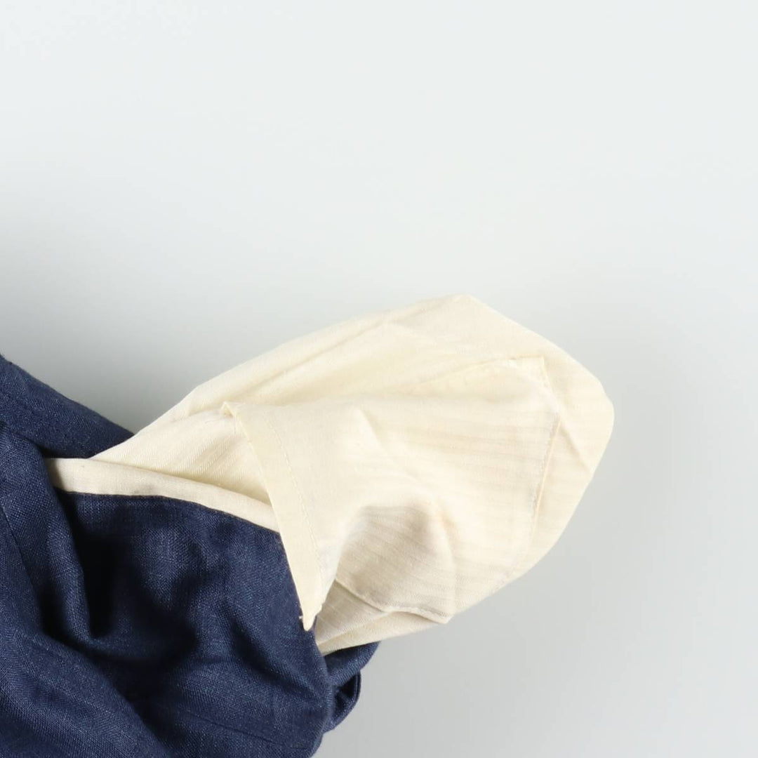 Two-pleat linen trousers, men's size W32 (approx.) linen navy blue type Vintage Second Hand