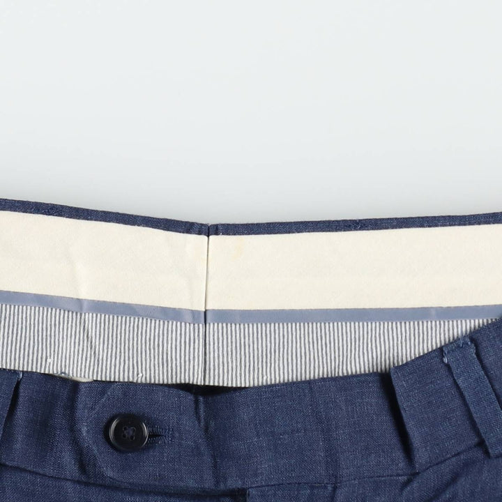 Two-pleat linen trousers, men's size W32 (approx.) linen navy blue type Vintage Second Hand