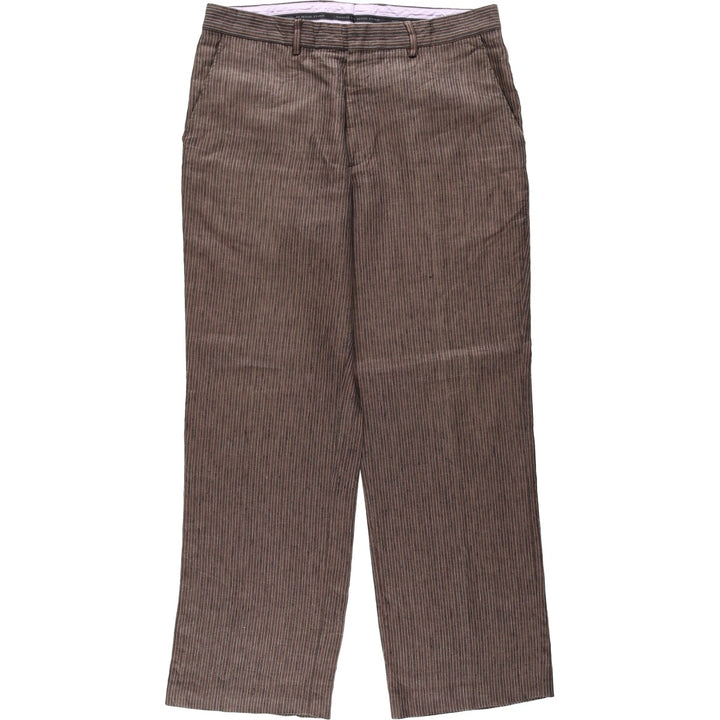 EXPRESS DESIGN STUDIO PRODUCER Stripe Pattern Linen Pants Slacks Men's W34 (approx.) linen brown type Vintage Second Hand