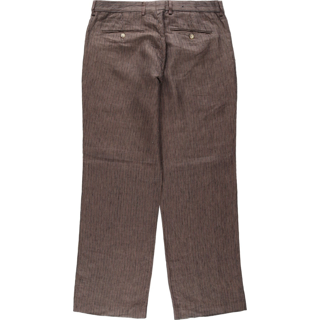 EXPRESS DESIGN STUDIO PRODUCER Stripe Pattern Linen Pants Slacks Men's W34 (approx.) linen brown type Vintage Second Hand