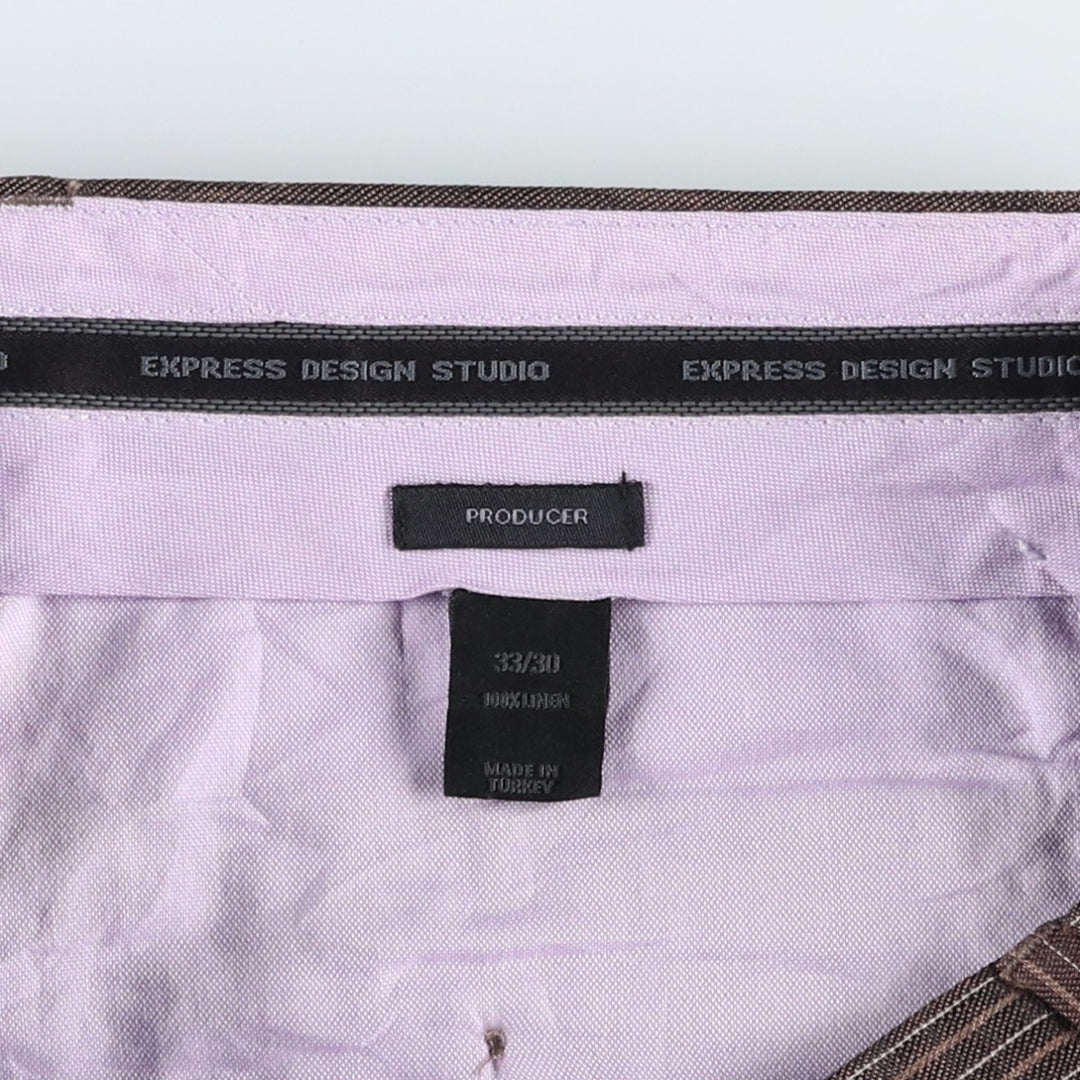 EXPRESS DESIGN STUDIO PRODUCER Stripe Pattern Linen Pants Slacks Men's W34 (approx.) linen brown type Vintage Second Hand