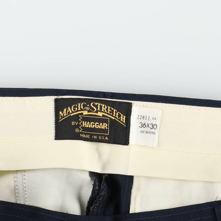 70s-80'S HAGGAR MAGIC STRETCH Stripe Pattern Slacks Pants, Made in USA, Men's W36 (approx.), Vintage unclear navy blue type Vintage Second Hand