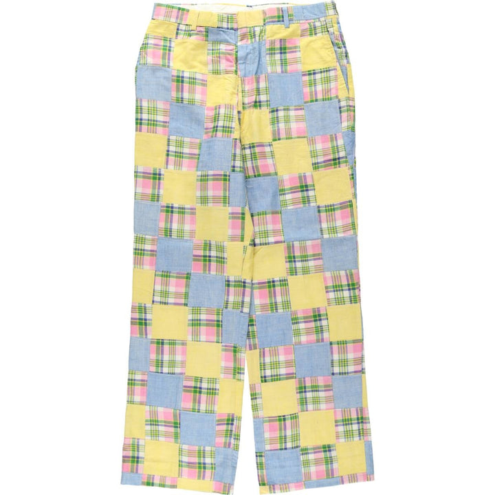 ~90'S Aureus Check Pattern Patchwork Slacks Pants Men's W32 (approx.) Vintage unclear yellow type Vintage Second Hand