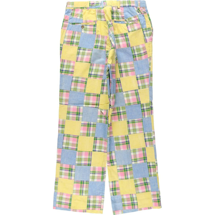 ~90'S Aureus Check Pattern Patchwork Slacks Pants Men's W32 (approx.) Vintage unclear yellow type Vintage Second Hand