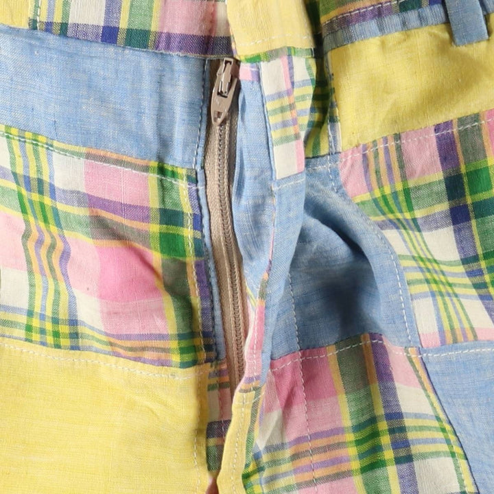 ~90'S Aureus Check Pattern Patchwork Slacks Pants Men's W32 (approx.) Vintage unclear yellow type Vintage Second Hand