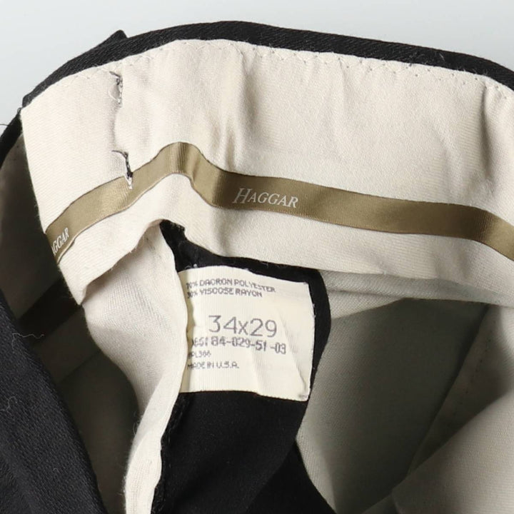 HAGGAR Two-Pleat Slacks Pants, Made in USA, Men's W34 (approx.), Vintage polyester black type Vintage Second Hand