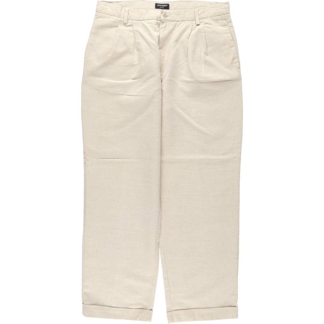 Dockers Khakis Two-Pleat Cotton x Linen Trousers, Men's W35 (approx.), Vintage linen unbleached Vintage Second Hand