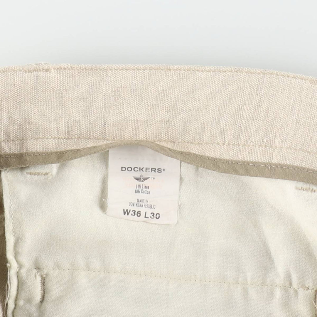 Dockers Khakis Two-Pleat Cotton x Linen Trousers, Men's W35 (approx.), Vintage linen unbleached Vintage Second Hand