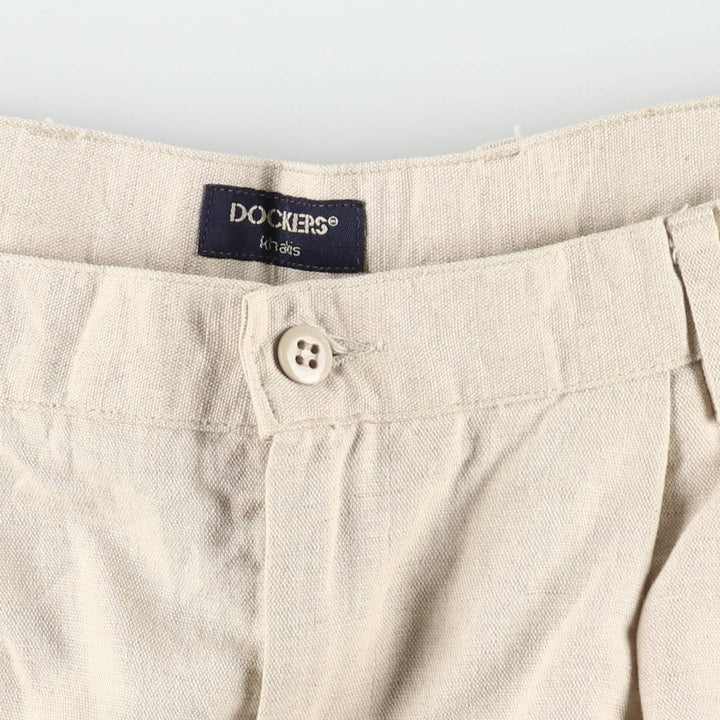 Dockers Khakis Two-Pleat Cotton x Linen Trousers, Men's W35 (approx.), Vintage linen unbleached Vintage Second Hand