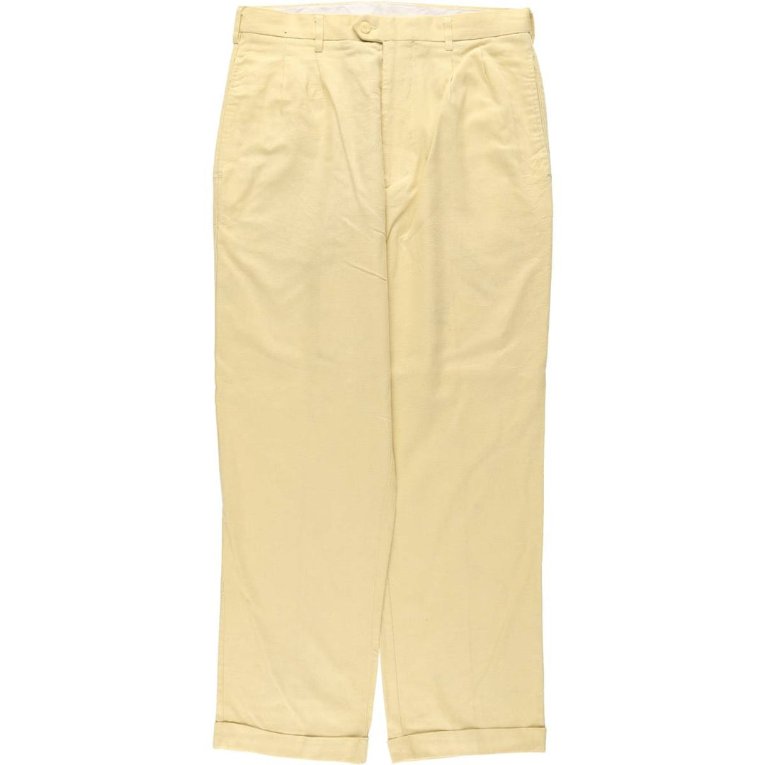 TRUST Two-Pleat Rayon x Linen Trousers, Men's W33 (approx.) linen yellow type Vintage Second Hand