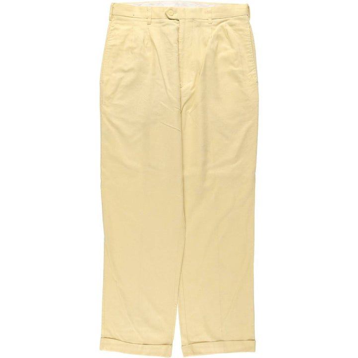 TRUST Two-Pleat Rayon x Linen Trousers, Men's W33 (approx.) linen yellow type Vintage Second Hand