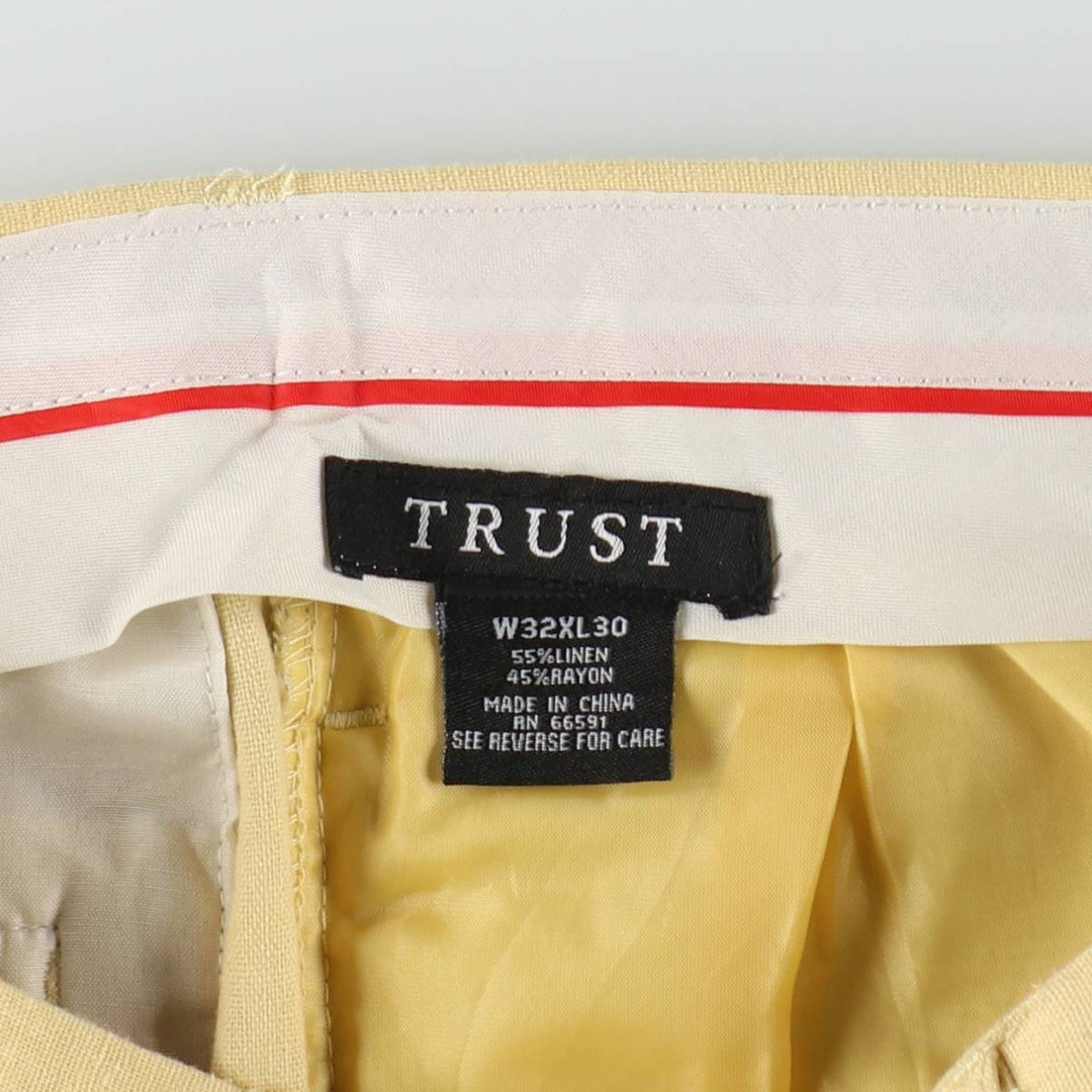 TRUST Two-Pleat Rayon x Linen Trousers, Men's W33 (approx.) linen yellow type Vintage Second Hand