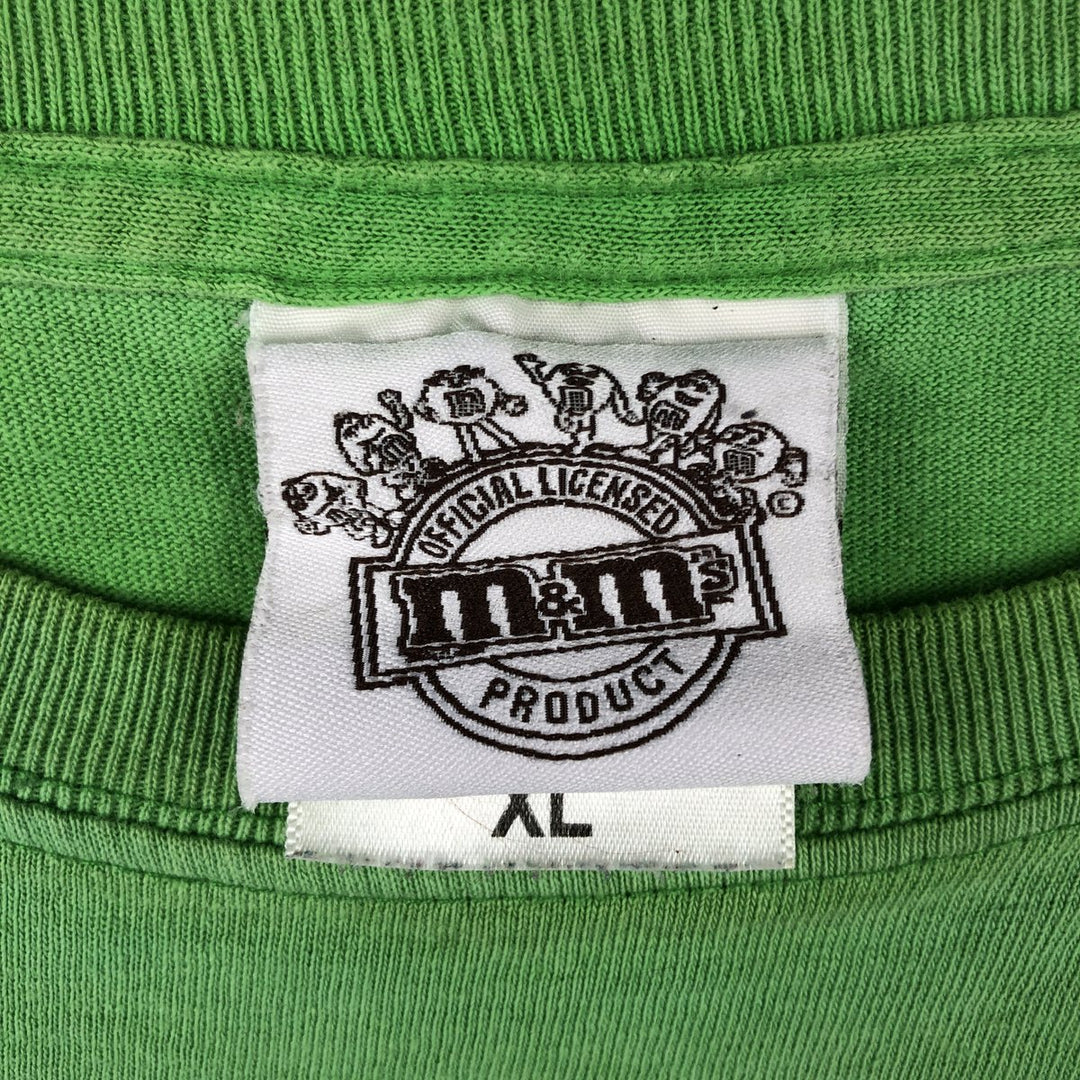 M and M's Advertising T-shirt, Men's XL equivalent. cotton green type Vintage Second Hand