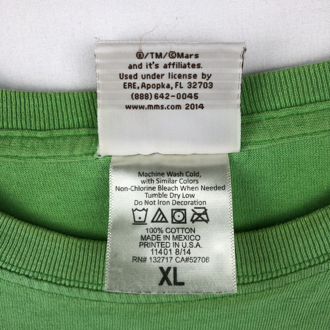 M and M's Advertising T-shirt, Men's XL equivalent. cotton green type Vintage Second Hand