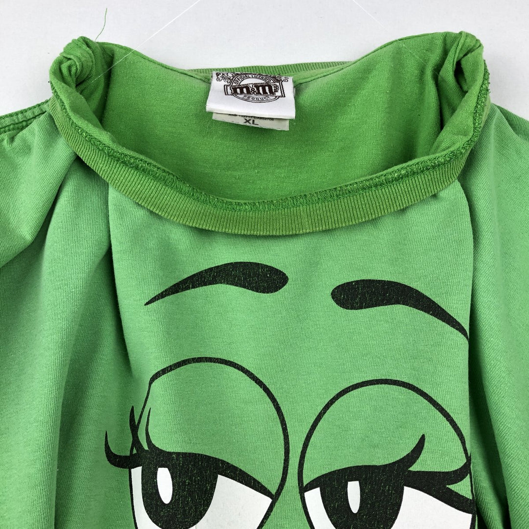 M and M's Advertising T-shirt, Men's XL equivalent. cotton green type Vintage Second Hand
