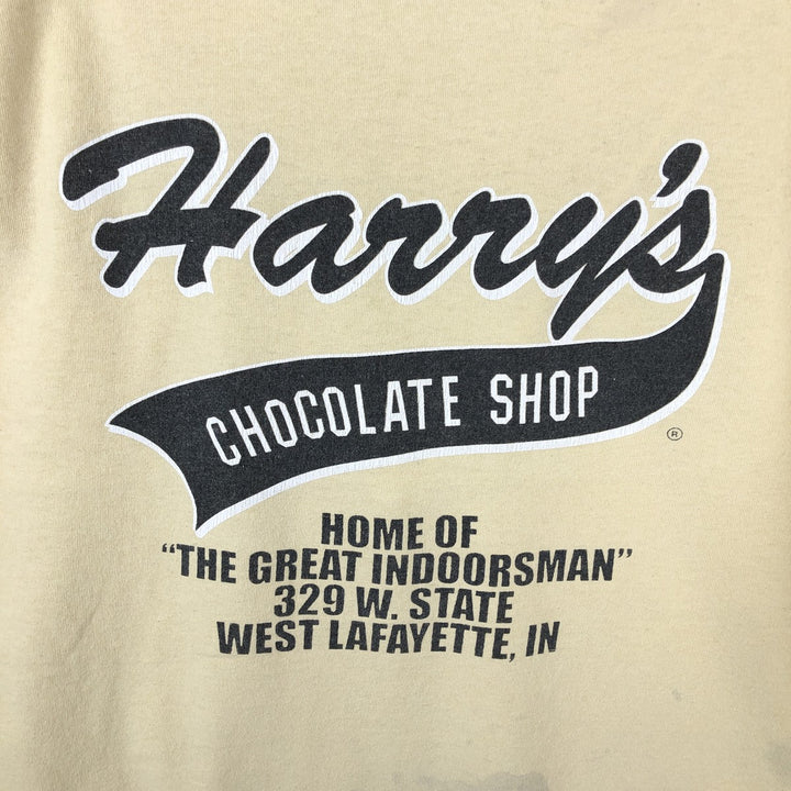 90'S Russell Harry's Chocolate Shop Advertising T-Shirt, Men's Size XL (Equivalent), Vintage cotton yellow type Vintage Second Hand