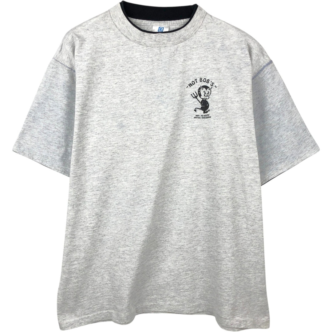 90'S BELTON NOT BOB'S advertising T-shirt, Made in USA, Men's size L equivalent, Vintage cotton gray type Vintage Second Hand