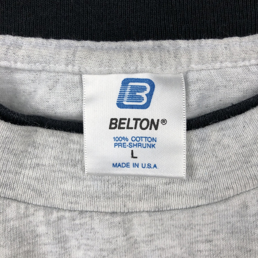 90'S BELTON NOT BOB'S advertising T-shirt, Made in USA, Men's size L equivalent, Vintage cotton gray type Vintage Second Hand