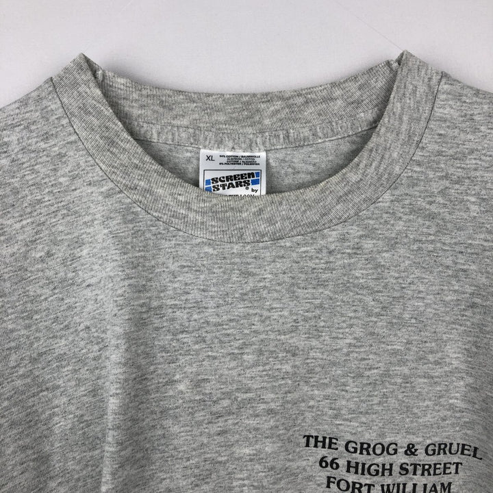 90'S Screen Stars THE GROG and GRUEL Advertising T-Shirt, Men's XL equivalent, Vintage cotton gray type Vintage Second Hand