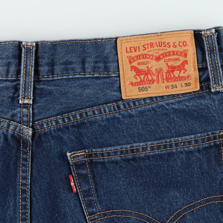 Levi's 505 tapered denim pants for men, size W34 cotton navy blue type Vintage Second Hand