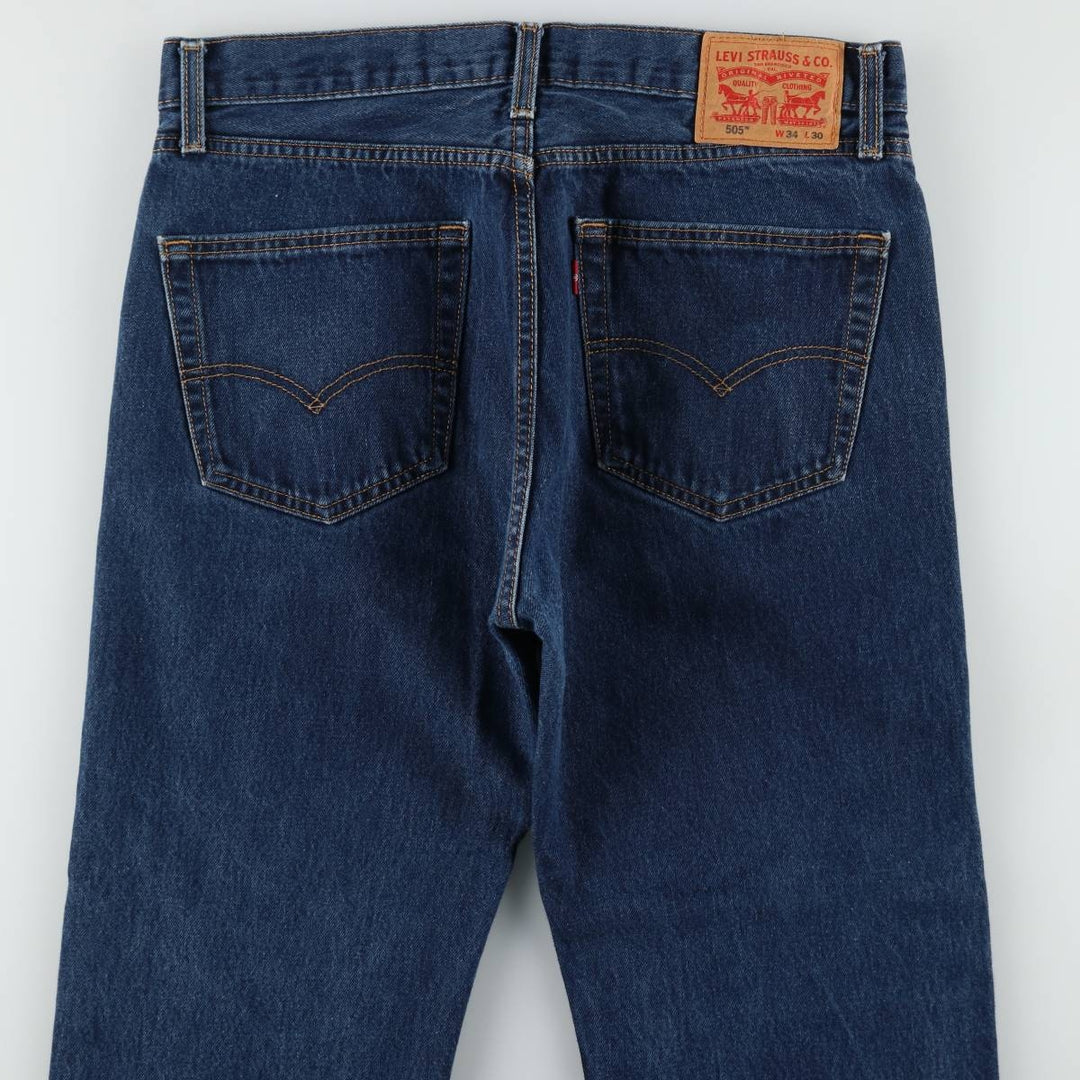 Levi's 505 tapered denim pants for men, size W34 cotton navy blue type Vintage Second Hand