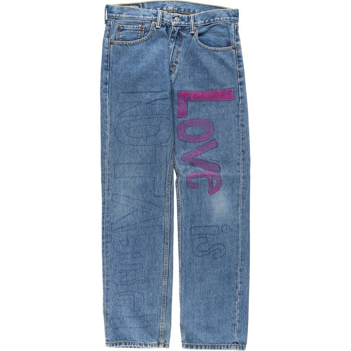 Levi's 505 Painted Custom Tapered Denim Pants, Men's Size W33 (approx.) cotton Blue type light blue Vintage Second Hand