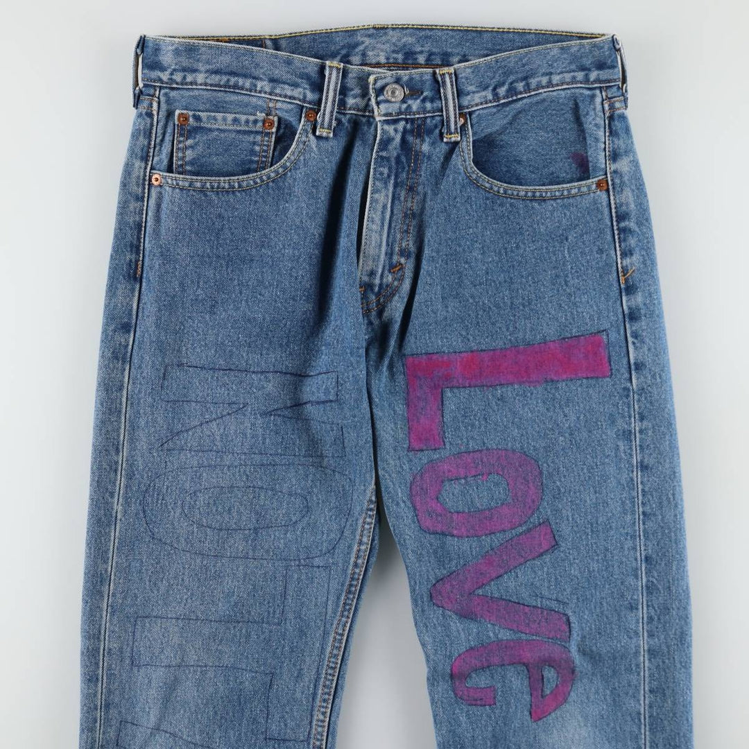 Levi's 505 Painted Custom Tapered Denim Pants, Men's Size W33 (approx.) cotton Blue type light blue Vintage Second Hand