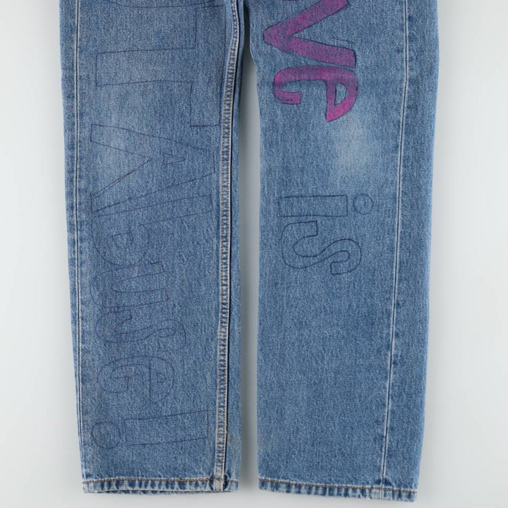 Levi's 505 Painted Custom Tapered Denim Pants, Men's Size W33 (approx.) cotton Blue type light blue Vintage Second Hand
