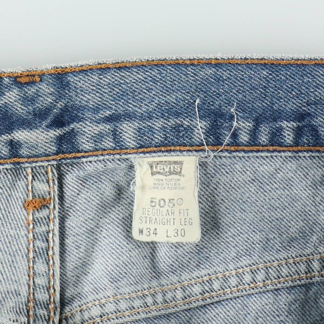 00'S Levi's 505 REGULAR FIT STRAIGHT LEG tapered denim pants made in USA, men's size w34 cotton blue type Vintage Second Hand