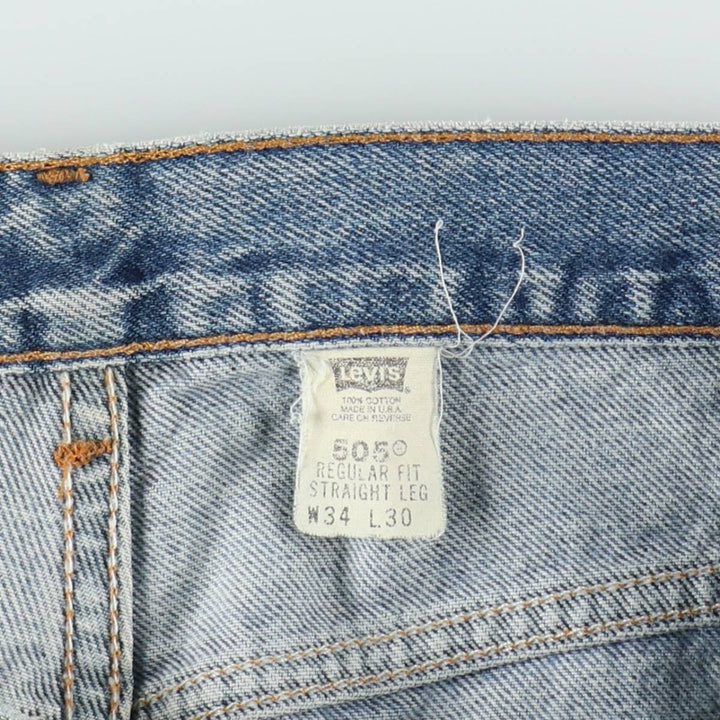 00'S Levi's 505 REGULAR FIT STRAIGHT LEG tapered denim pants made in USA, men's size w34 cotton blue type Vintage Second Hand