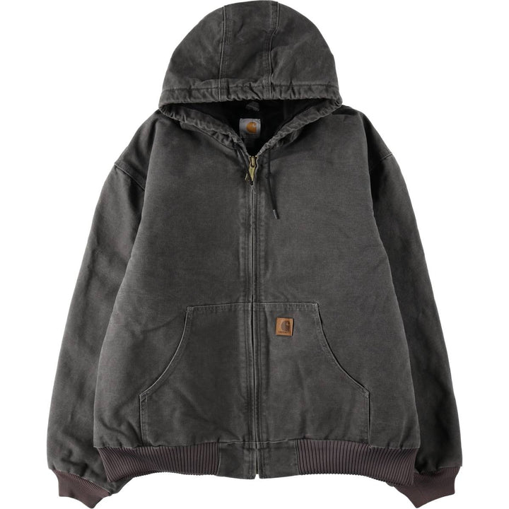 Carhartt Active Jacket, Padded Duck Full-Zip Hoodie, Men's XXL cotton Charcoal Vintage Second Hand