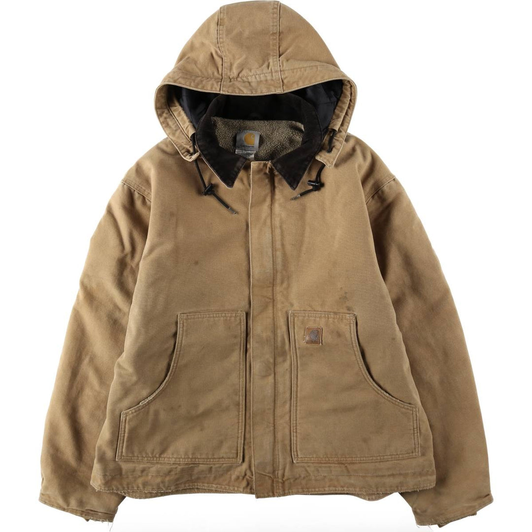 2000'S Carhartt Traditional Hooded Padded Duck Work Jacket, Men's Size XL cotton Beige type Vintage Second Hand