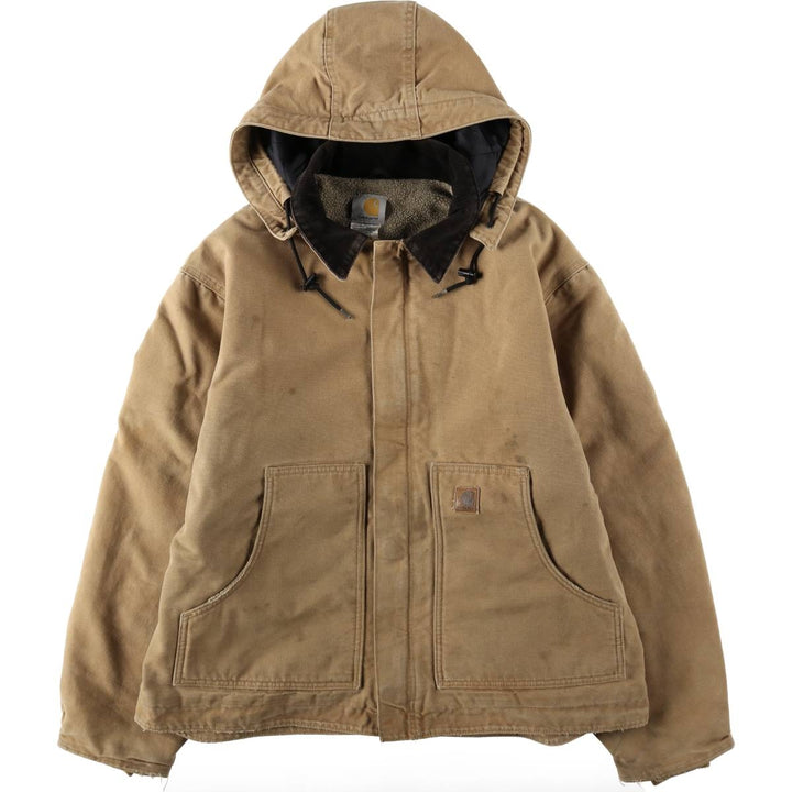 2000'S Carhartt Traditional Hooded Padded Duck Work Jacket, Men's Size XL cotton Beige type Vintage Second Hand