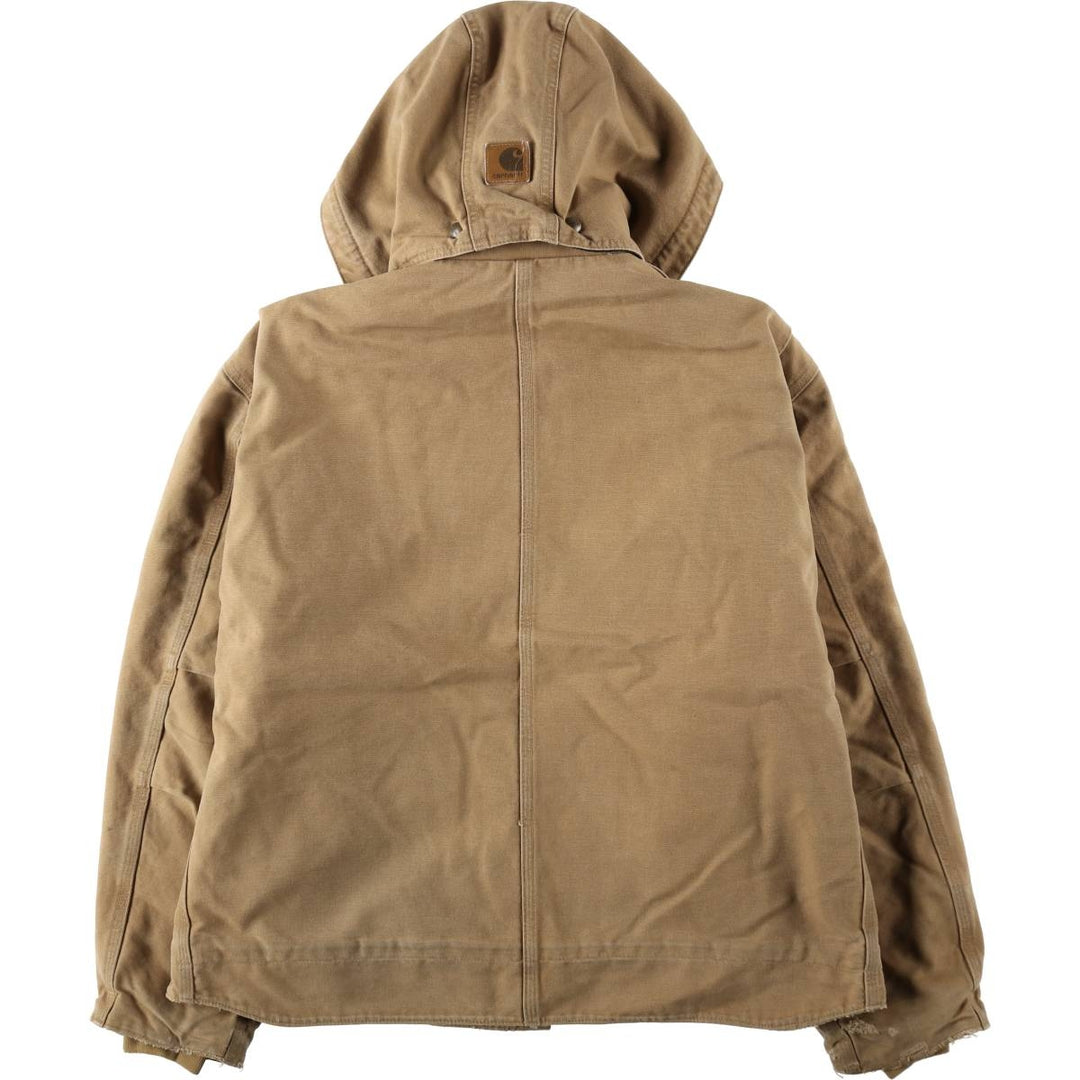 2000'S Carhartt Traditional Hooded Padded Duck Work Jacket, Men's Size XL cotton Beige type Vintage Second Hand