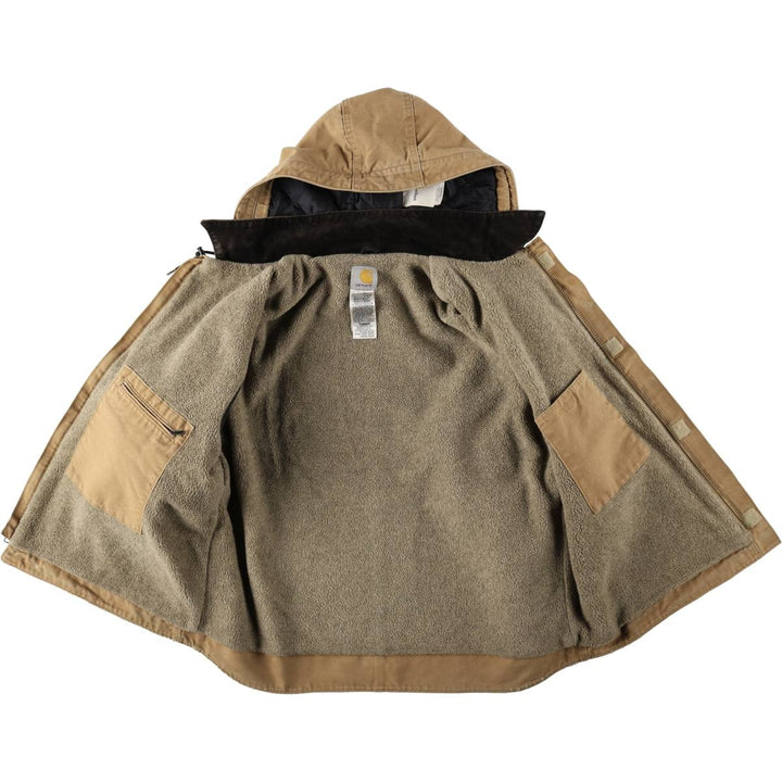 2000'S Carhartt Traditional Hooded Padded Duck Work Jacket, Men's Size XL cotton Beige type Vintage Second Hand