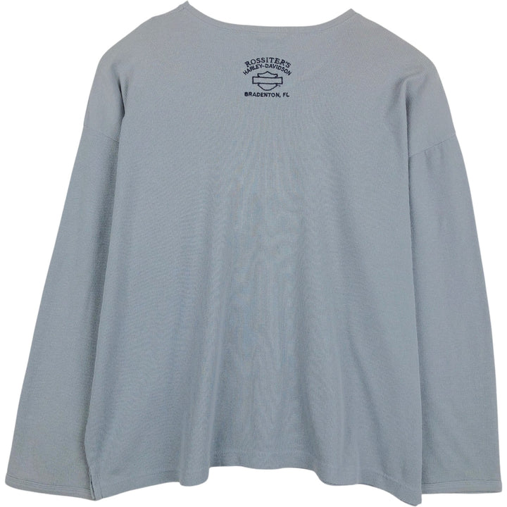 Harley-Davidson V-neck Motorcycle Thermal Long-Sleeve T-Shirt, Honeycomb Pattern, Made in USA, Men's Size XL (approx.) unclear Blue type light blue Vintage Second Hand