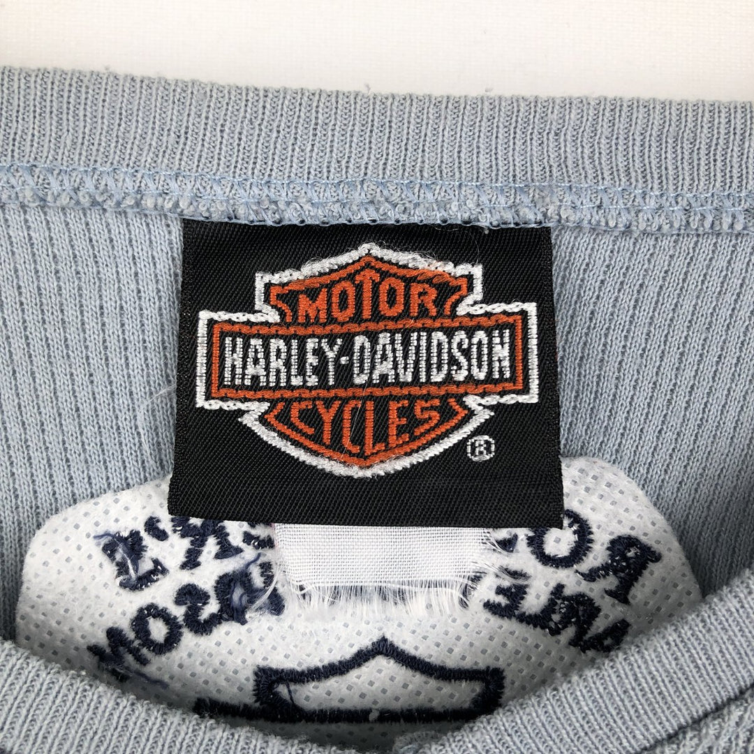 Harley-Davidson V-neck Motorcycle Thermal Long-Sleeve T-Shirt, Honeycomb Pattern, Made in USA, Men's Size XL (approx.) unclear Blue type light blue Vintage Second Hand