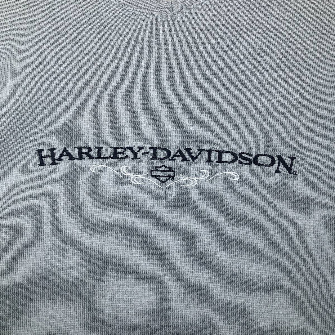 Harley-Davidson V-neck Motorcycle Thermal Long-Sleeve T-Shirt, Honeycomb Pattern, Made in USA, Men's Size XL (approx.) unclear Blue type light blue Vintage Second Hand