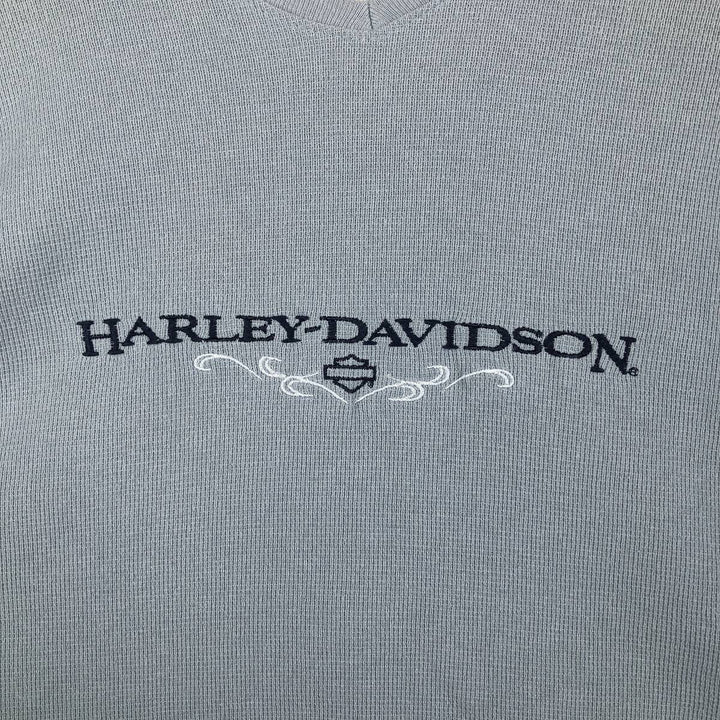 Harley-Davidson V-neck Motorcycle Thermal Long-Sleeve T-Shirt, Honeycomb Pattern, Made in USA, Men's Size XL (approx.) unclear Blue type light blue Vintage Second Hand