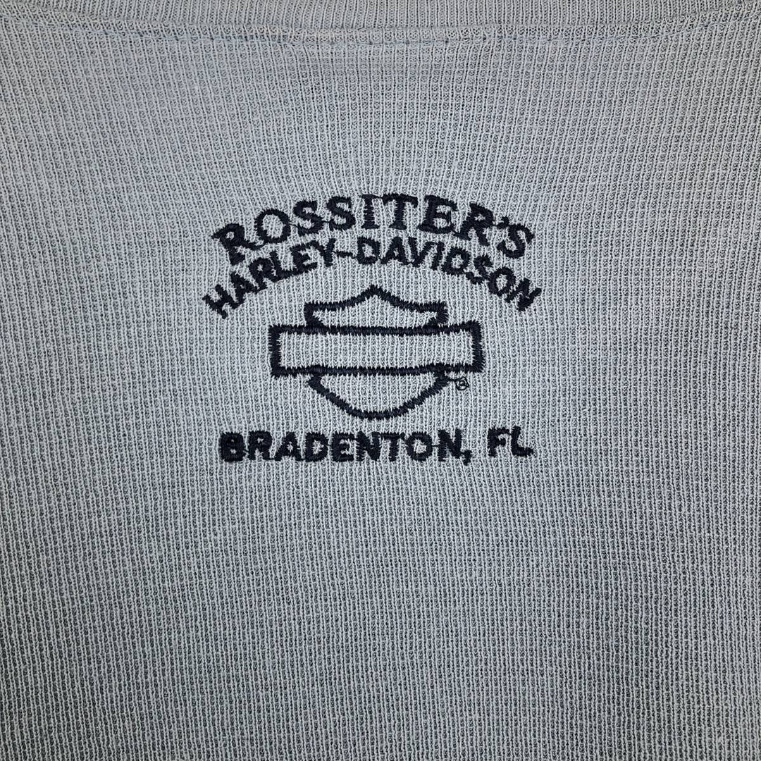 Harley-Davidson V-neck Motorcycle Thermal Long-Sleeve T-Shirt, Honeycomb Pattern, Made in USA, Men's Size XL (approx.) unclear Blue type light blue Vintage Second Hand