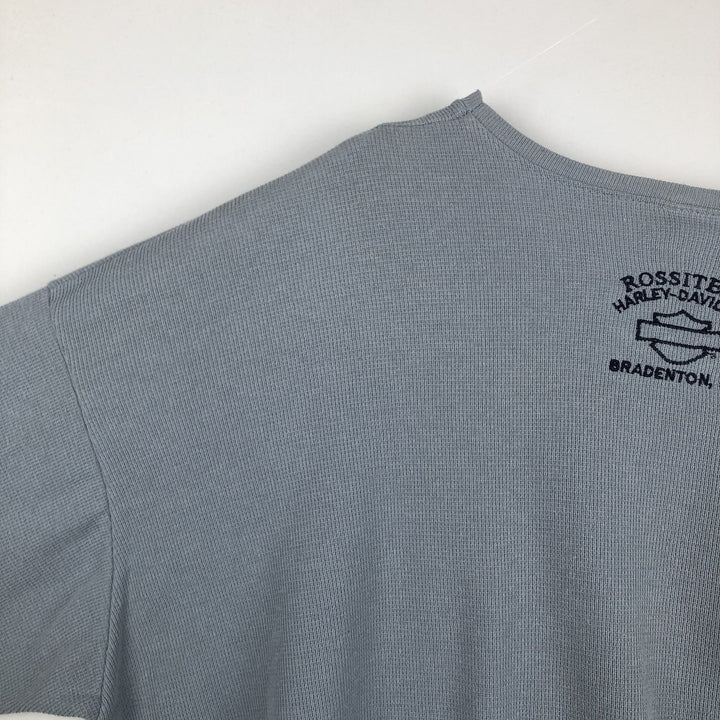 Harley-Davidson V-neck Motorcycle Thermal Long-Sleeve T-Shirt, Honeycomb Pattern, Made in USA, Men's Size XL (approx.) unclear Blue type light blue Vintage Second Hand