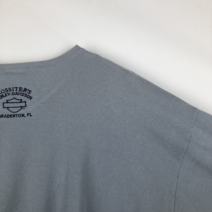 Harley-Davidson V-neck Motorcycle Thermal Long-Sleeve T-Shirt, Honeycomb Pattern, Made in USA, Men's Size XL (approx.) unclear Blue type light blue Vintage Second Hand
