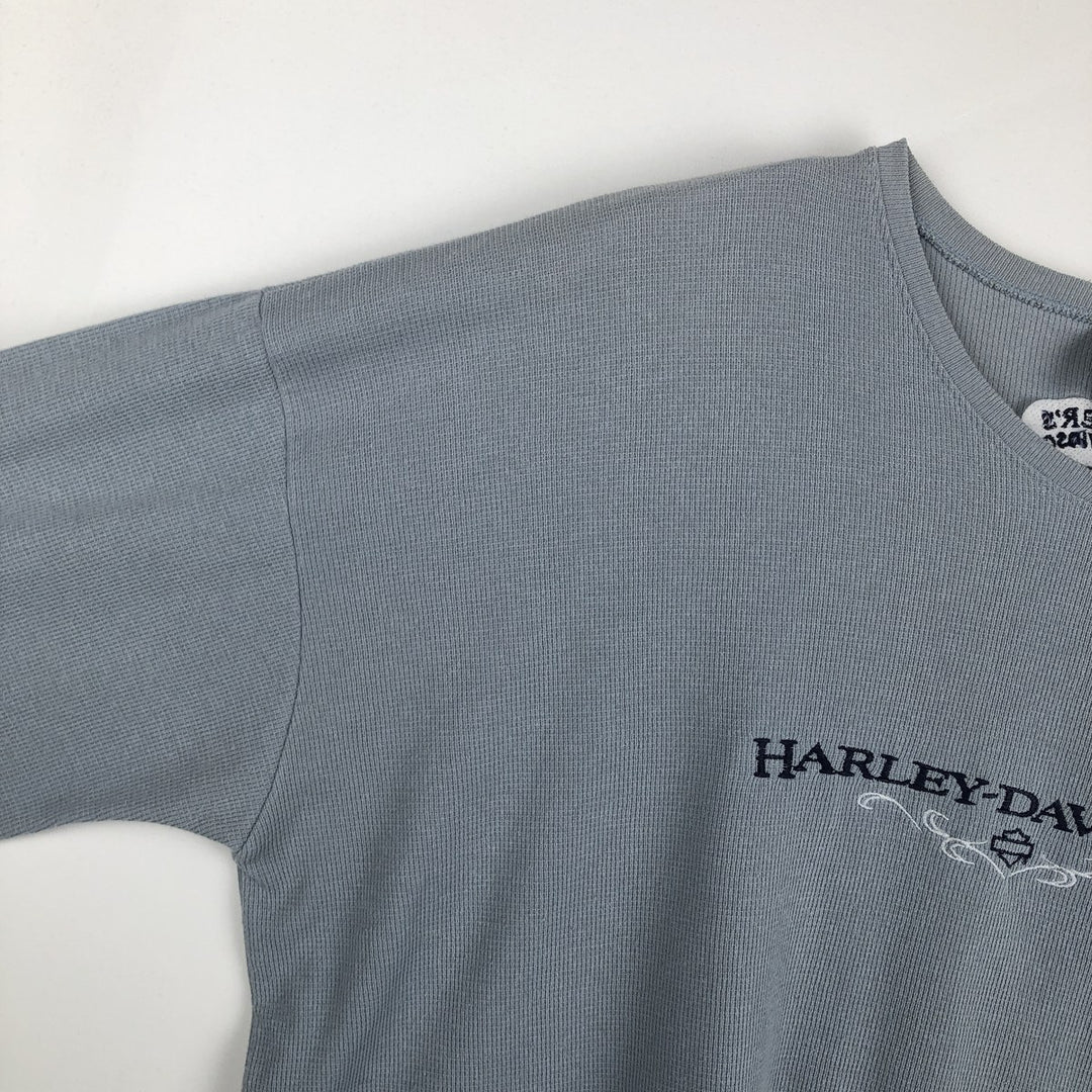 Harley-Davidson V-neck Motorcycle Thermal Long-Sleeve T-Shirt, Honeycomb Pattern, Made in USA, Men's Size XL (approx.) unclear Blue type light blue Vintage Second Hand