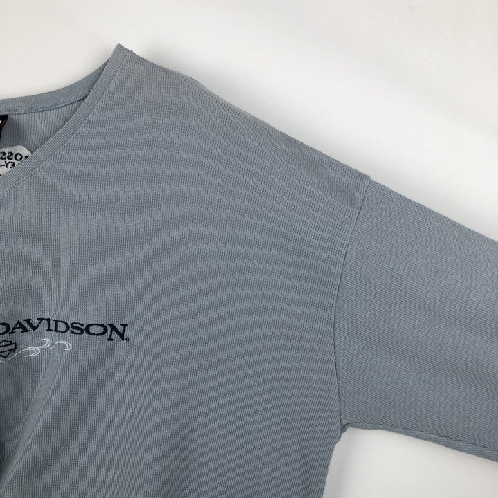 Harley-Davidson V-neck Motorcycle Thermal Long-Sleeve T-Shirt, Honeycomb Pattern, Made in USA, Men's Size XL (approx.) unclear Blue type light blue Vintage Second Hand