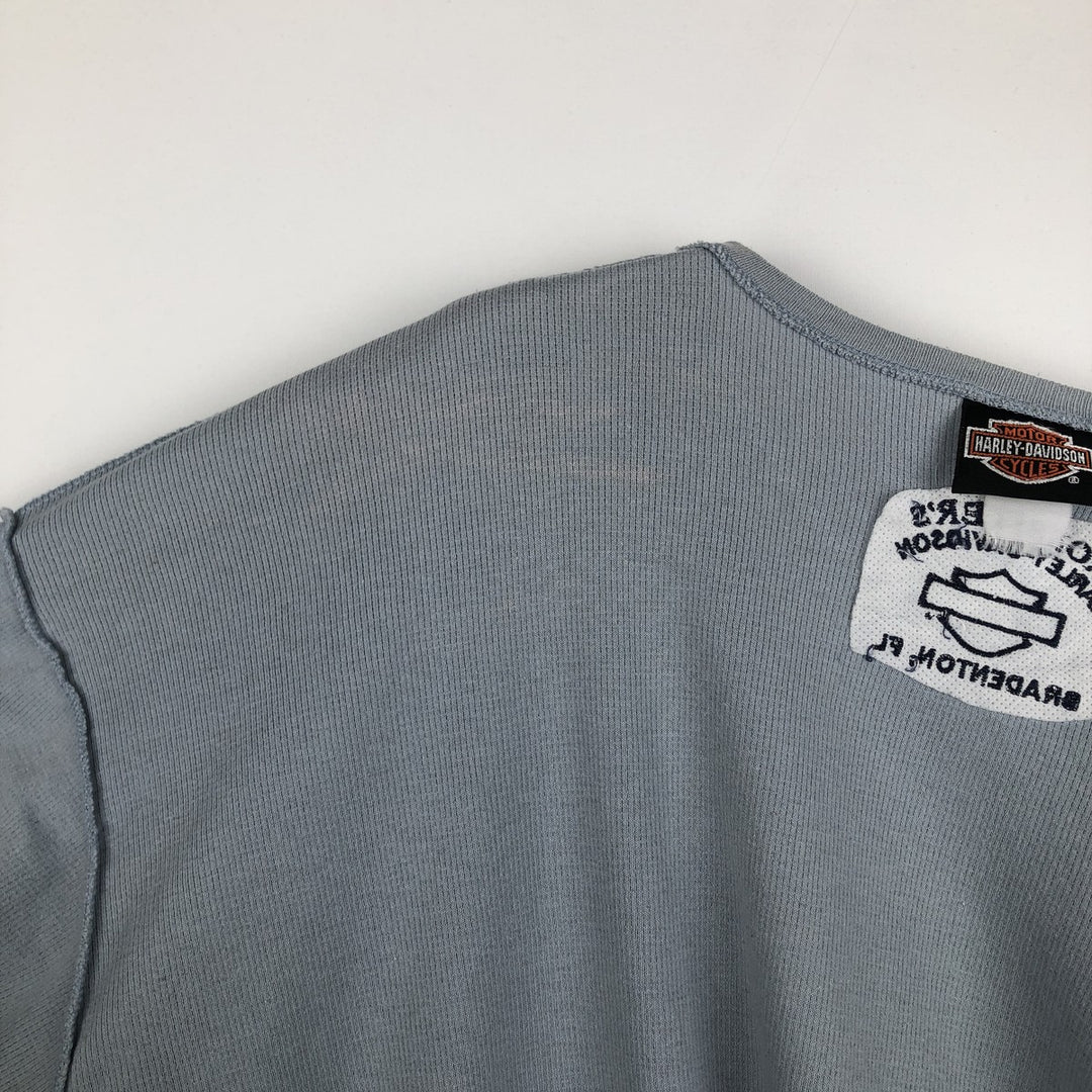 Harley-Davidson V-neck Motorcycle Thermal Long-Sleeve T-Shirt, Honeycomb Pattern, Made in USA, Men's Size XL (approx.) unclear Blue type light blue Vintage Second Hand